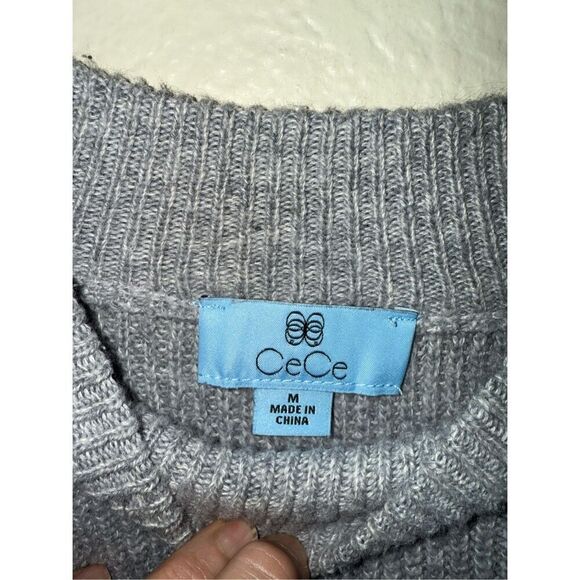 Cece Womens Gray Textured Long Sleeve Round Neck Sweater - Picture 6 of 14